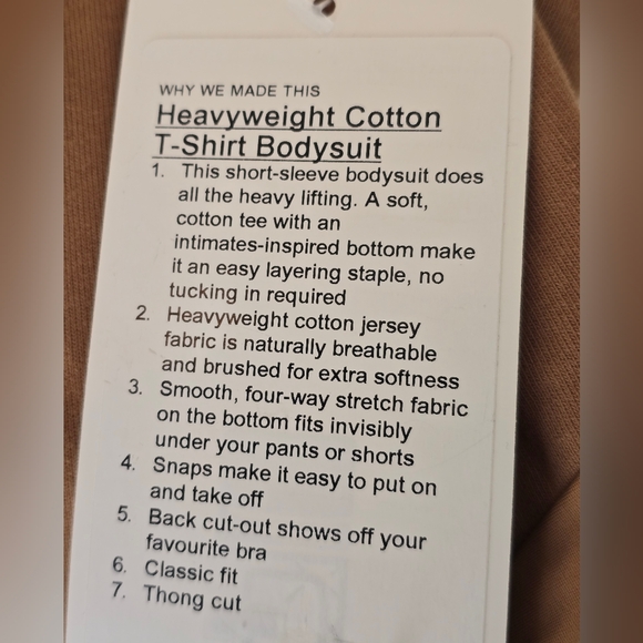 NWT Lululemon Heavyweight Cotton T-Shirt Bodysuit Back Cutout Camel Size S - Picture 11 of 15